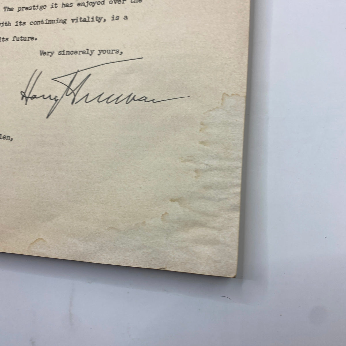 Back page of Harper's Magazine October 1950 with a handwritten signature, displaying historical authenticity.