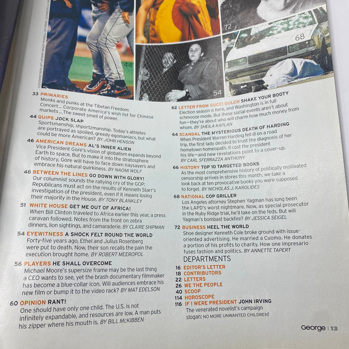 Another page of George Magazine June 1998 showcasing various articles and visuals from the issue, reflecting the era of celebrity culture.