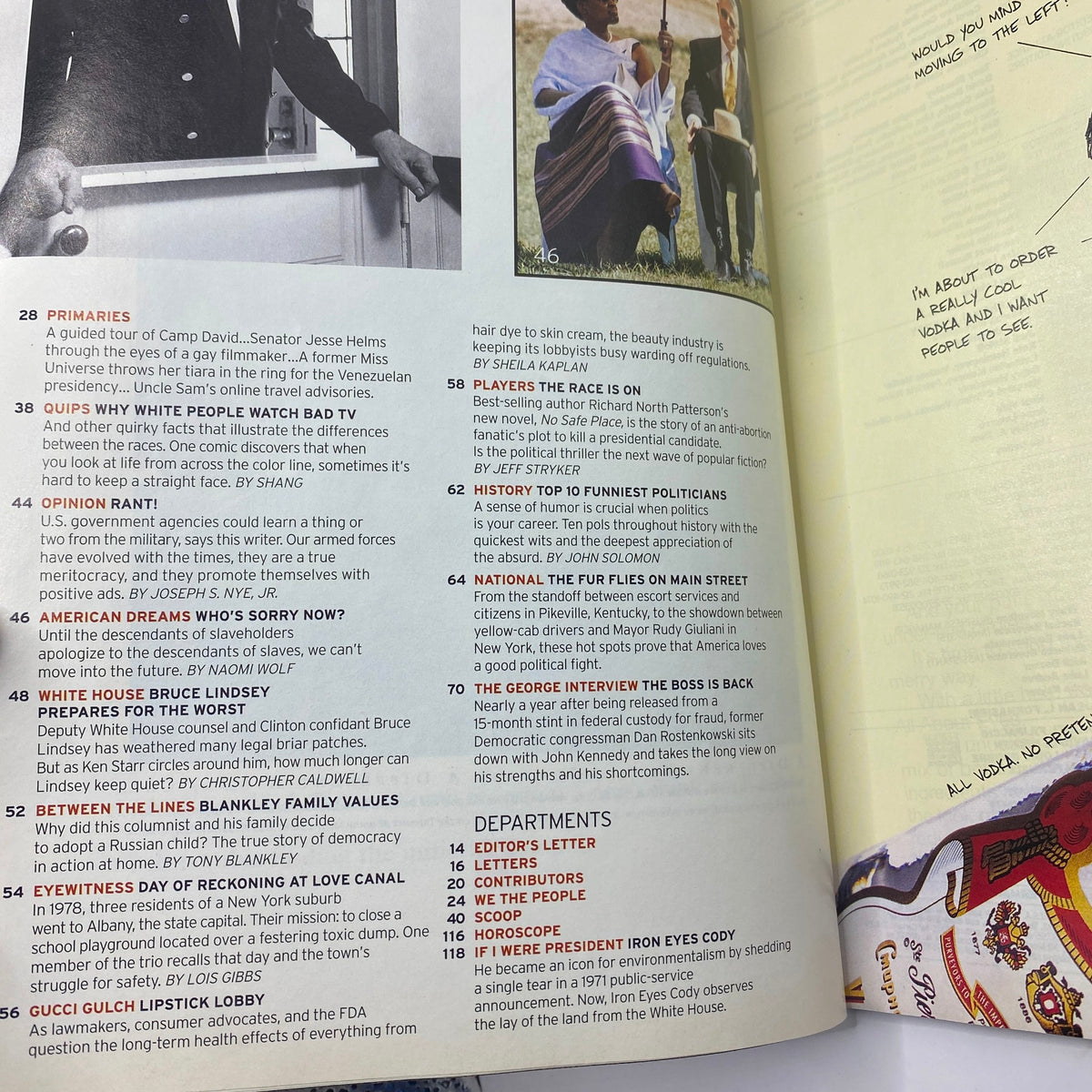 Another interior page from George Magazine August 1998, featuring various content including articles and features from the magazine, enriching the cultural context of the 1990s.