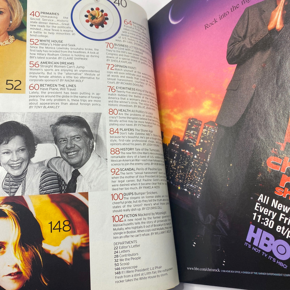 Inside page from the September 1998 George Magazine featuring articles and advertisements, showcasing the unique blend of culture and politics associated with the publication.