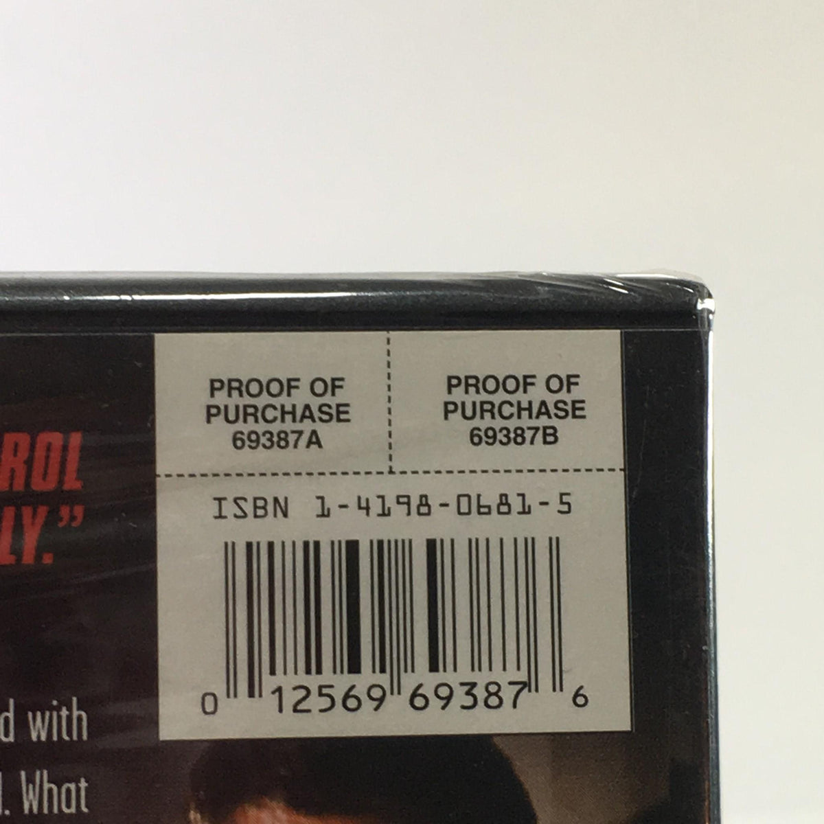 Top view of The Getaway DVD showing proof of purchase labels and ISBN information.