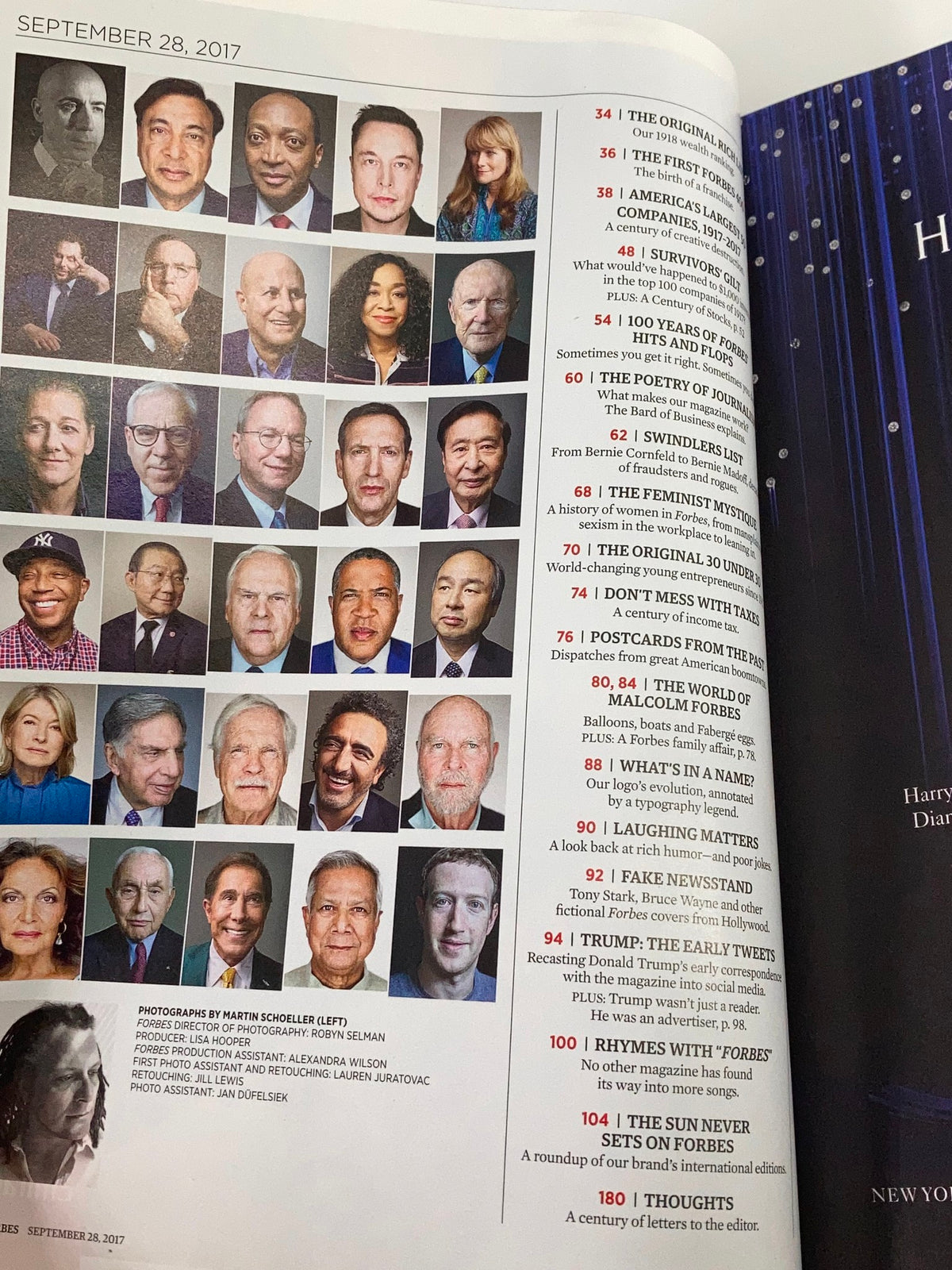 Interior page from Forbes Magazine dated September 28, 2017, displaying a collage of influential business figures, relevant to the issue's focus on leadership and entrepreneurship.