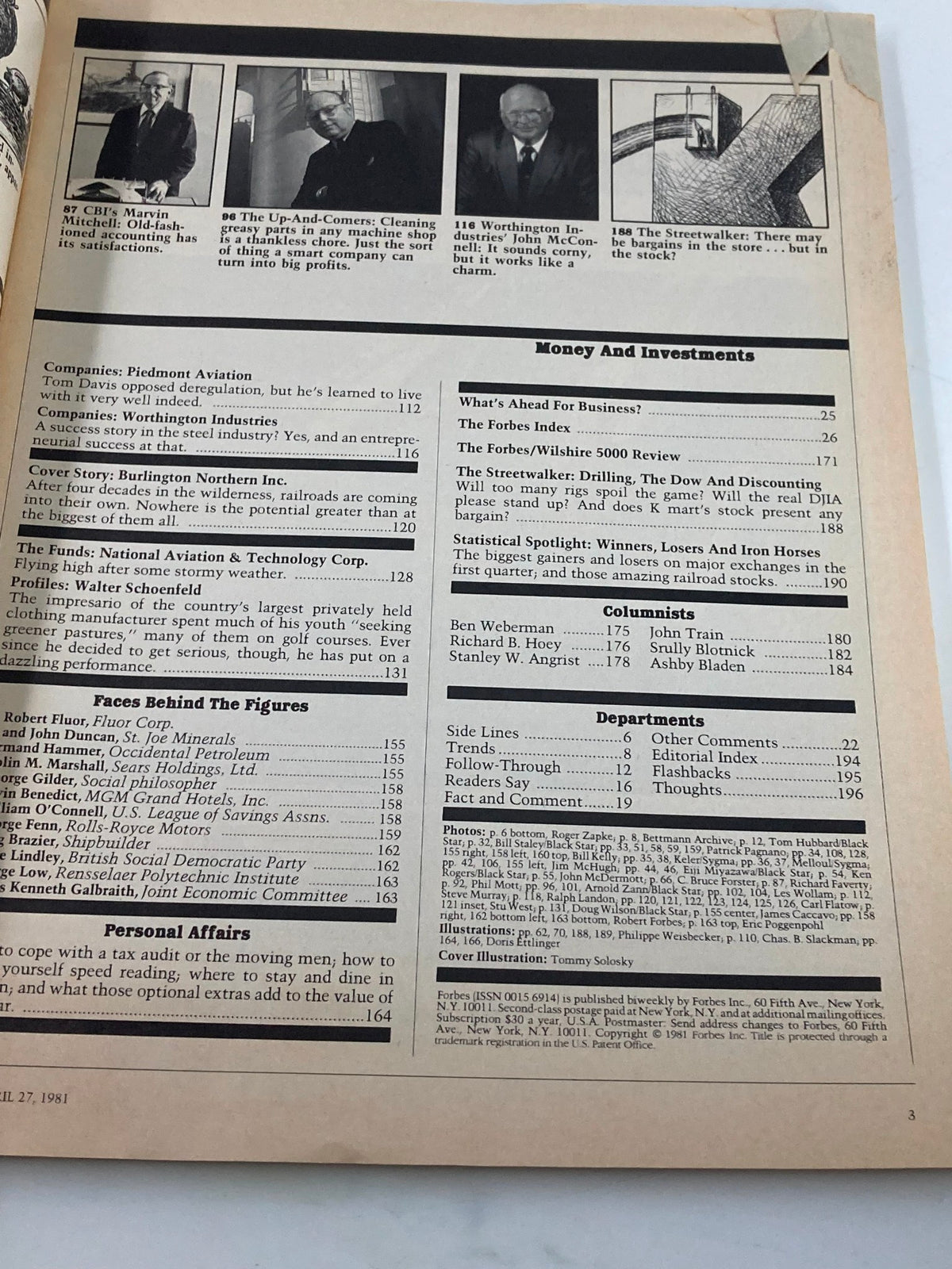 Another page from Forbes Magazine dated April 27, 1981, showcasing features and articles pertaining to economic topics.
