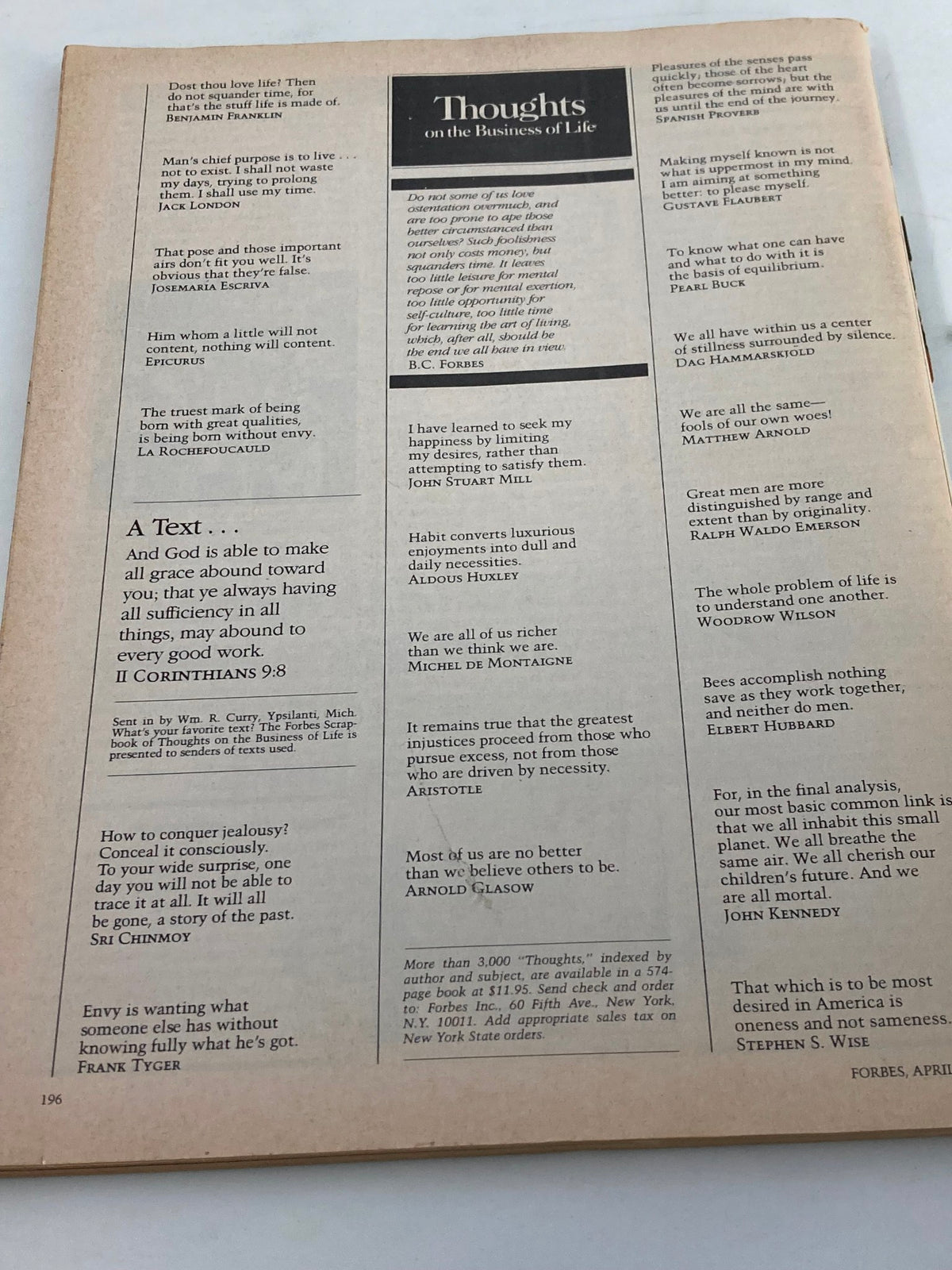 Last page of Forbes Magazine from April 27, 1981, presenting thoughts on business and personal finance.