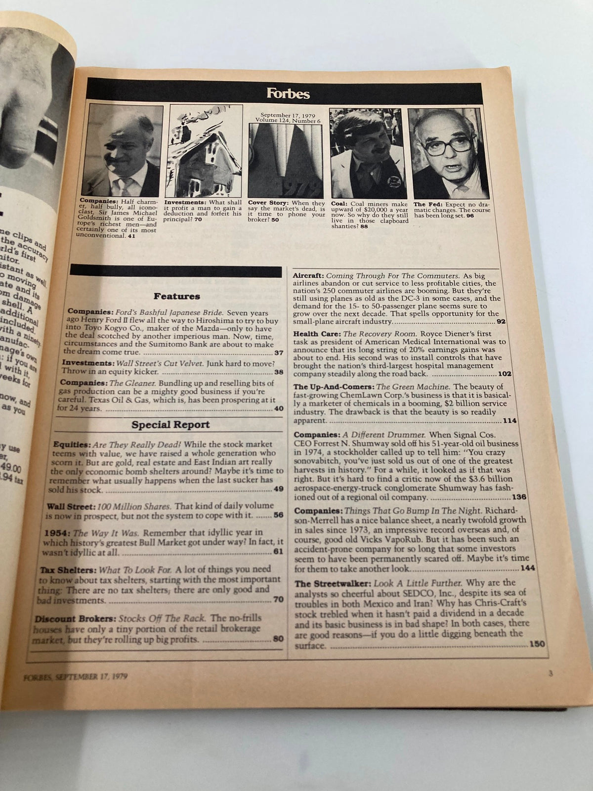 Interior page of the VTG Forbes Magazine September 17 1979 displaying features and special report with various articles related to business and economics.