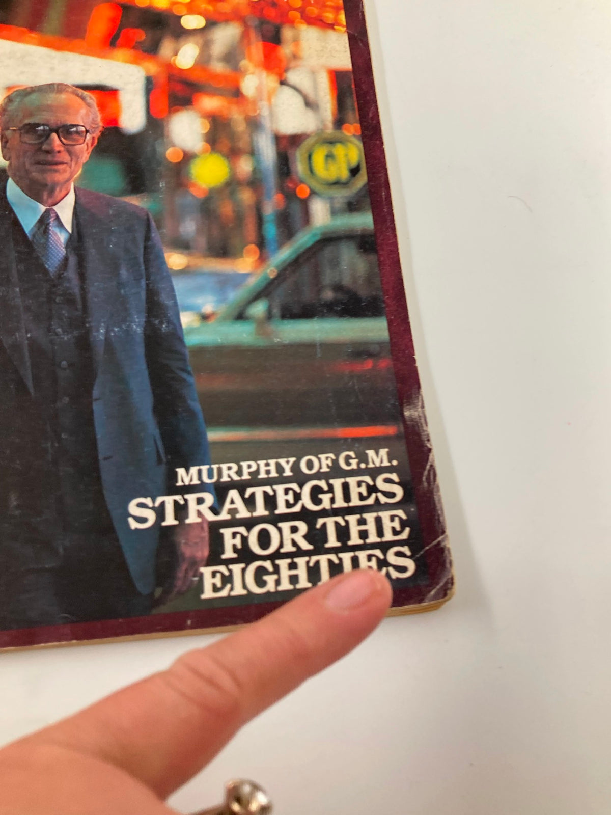 Close-up of the title section from VTG Forbes Magazine April 2 1979 showing 'Murphy of G.M. Strategies for The Eighties'.