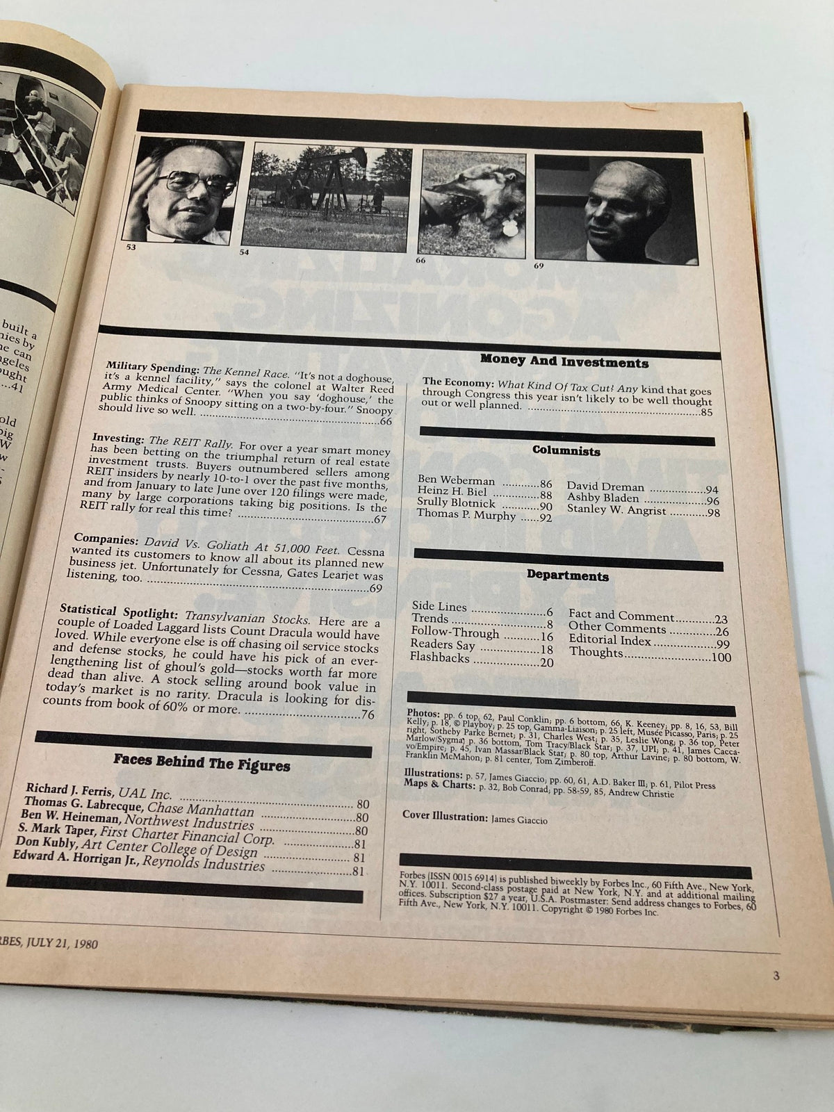 Another interior page of VTG Forbes Magazine July 21, 1980, displaying features on finance, investments, and military spending.