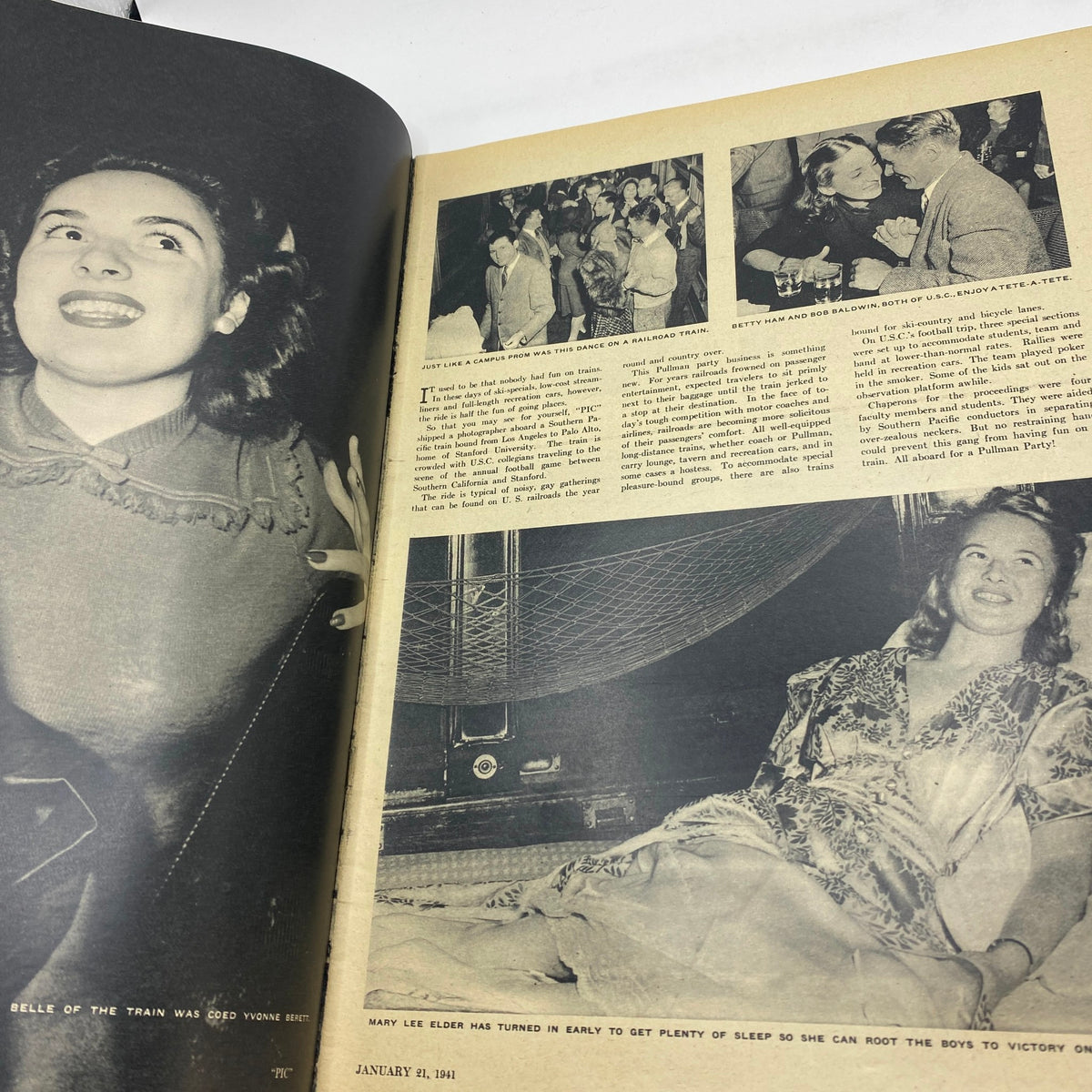 A feature page from Vintage Pic Magazine highlighting vibrant social scenes with featured profiles, dated January 21, 1941.