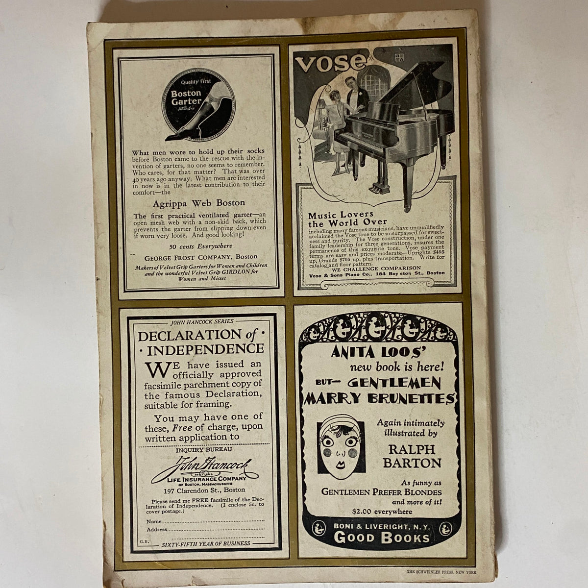 Back cover of The Golden Book Magazine June 1928 Vol 7 No. 42 featuring advertisements and promotions.