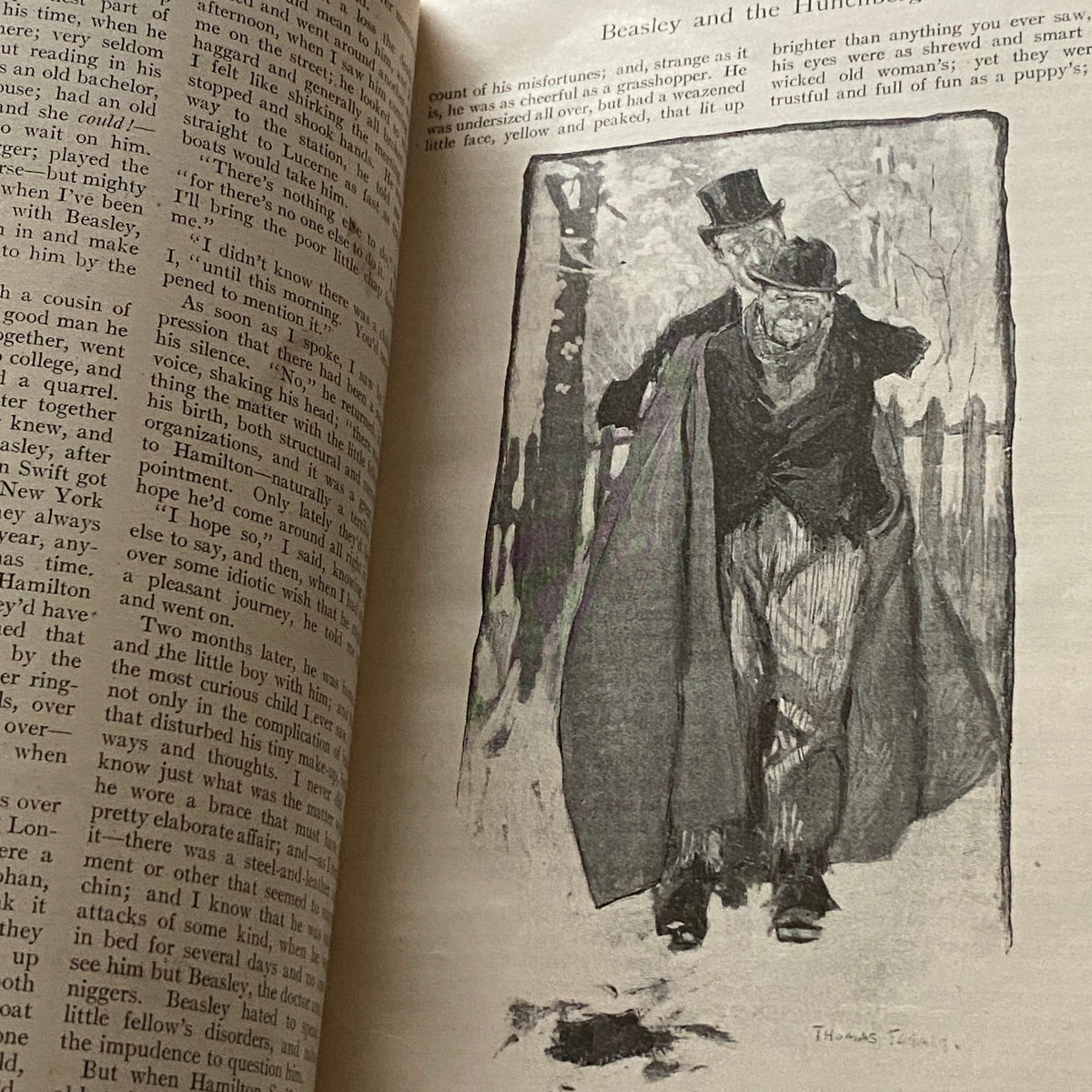 Artwork in VTG Cosmopolitan Magazine December 1905 illustrating a character in a top hat, reflecting the vintage style and storytelling of the time.