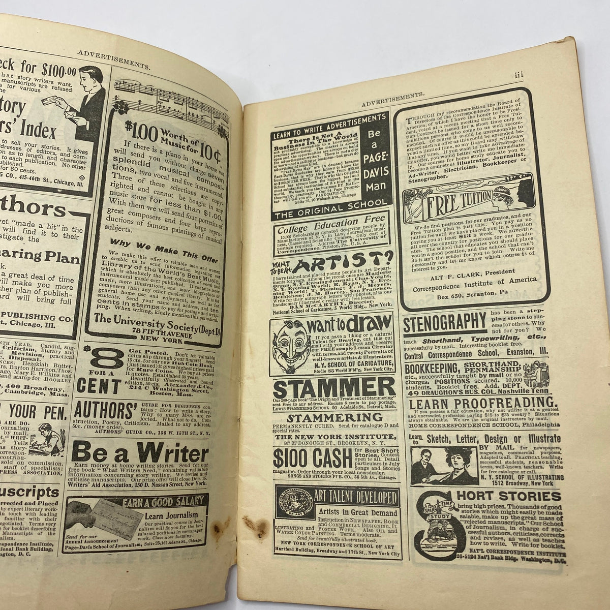 Interior page with advertisements from VTG The Black Cat Magazine October 1902, featuring various ads and offers.