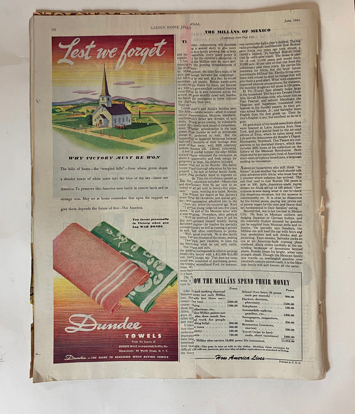 Ladies' Home Journal Magazine June 1944 Eluny Brown by Margery Sharp GD Interior