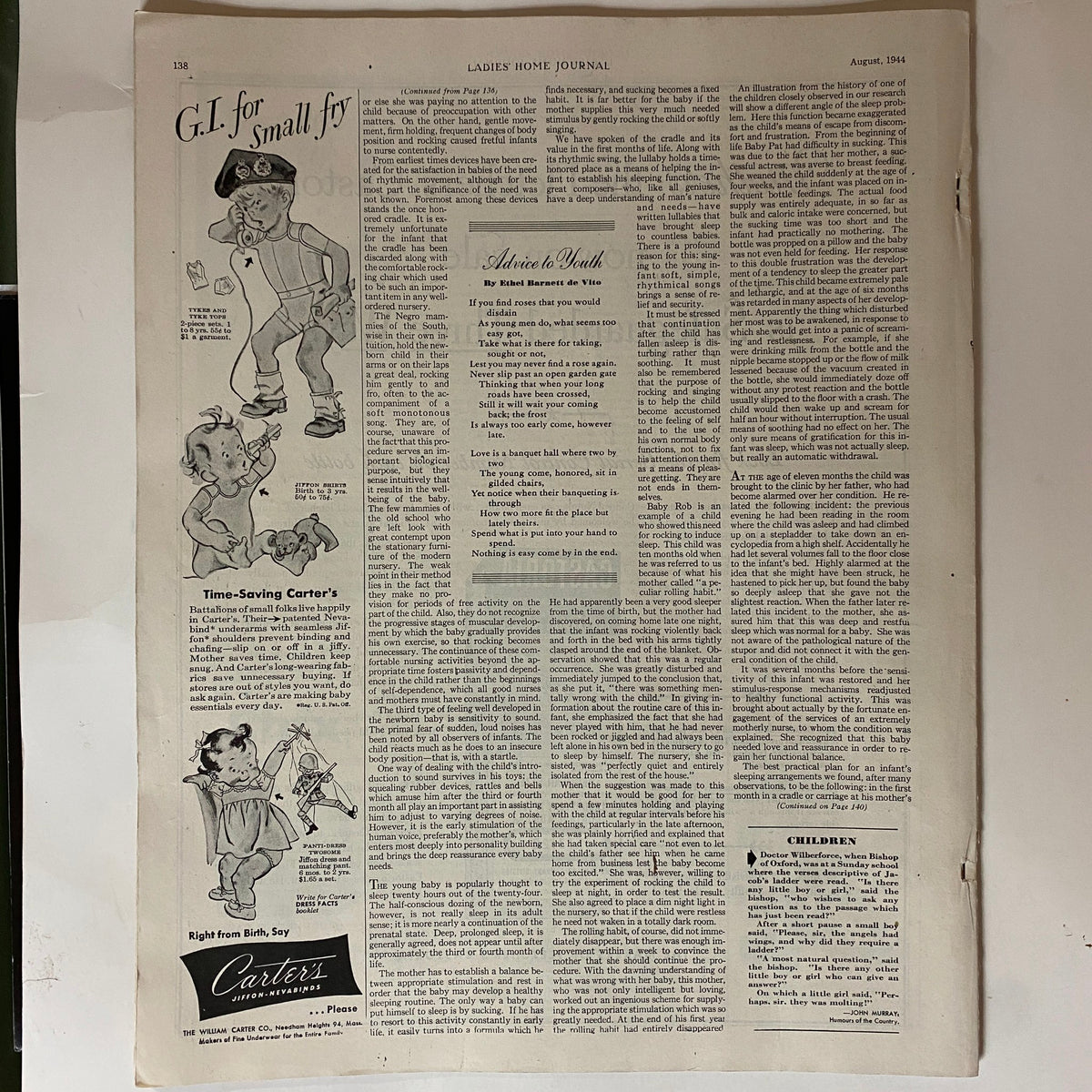 Ladies' Home Journal Magazine August 1944 The Rights of Infant GD Interior