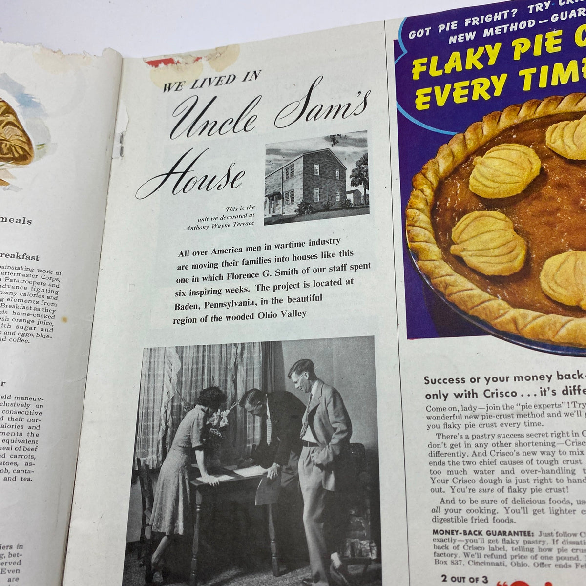 Page from Woman's Home Companion Magazine November 1942 featuring an article titled 'We Lived in Uncle Sam's House' showcasing wartime housing and adaptations during World War II.