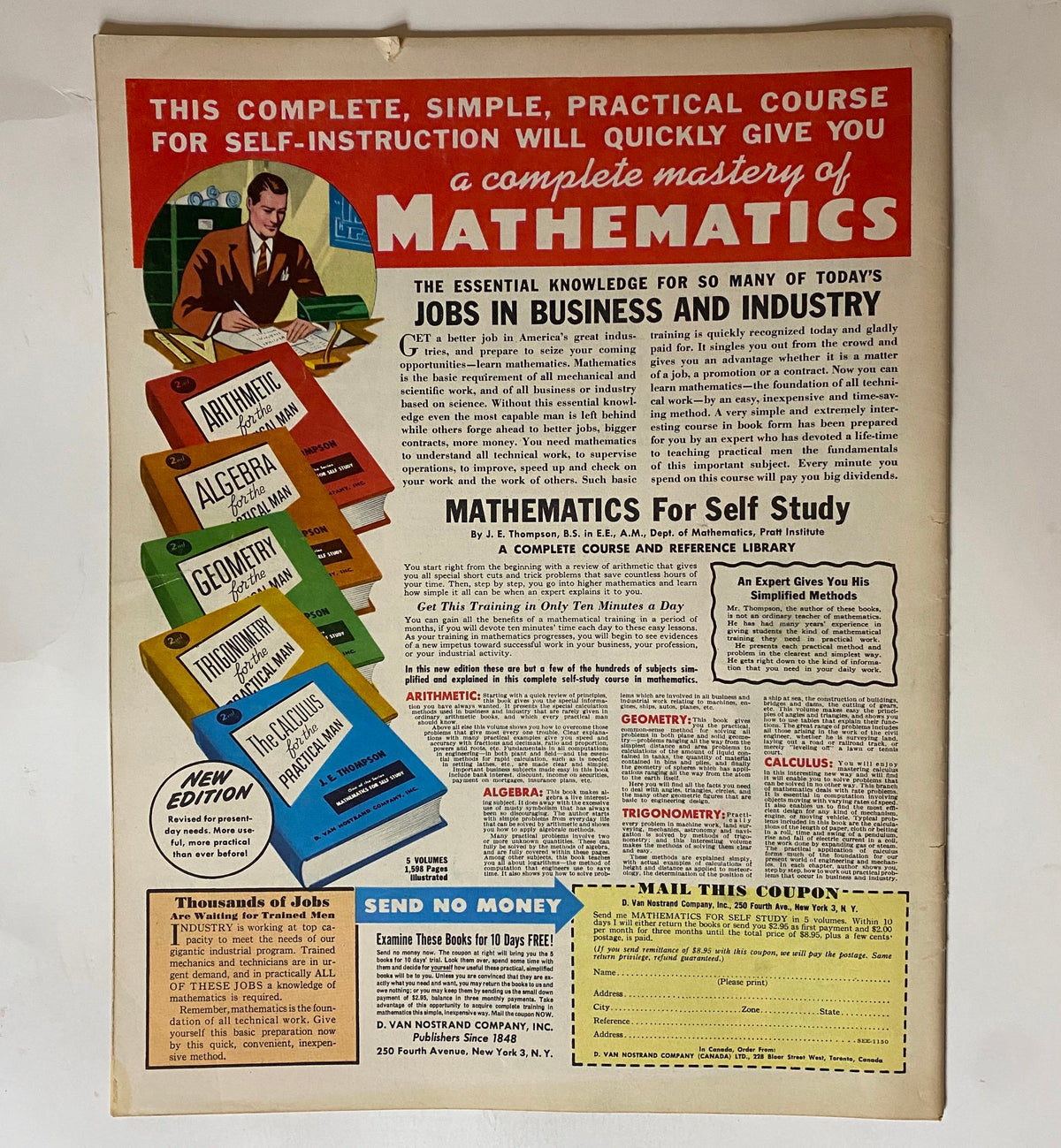 Advertisement in VTG See Magazine November 1950 Vol 9 No. 6 promoting a practical course in mathematics for self-instruction, illustrating educational trends of the era.