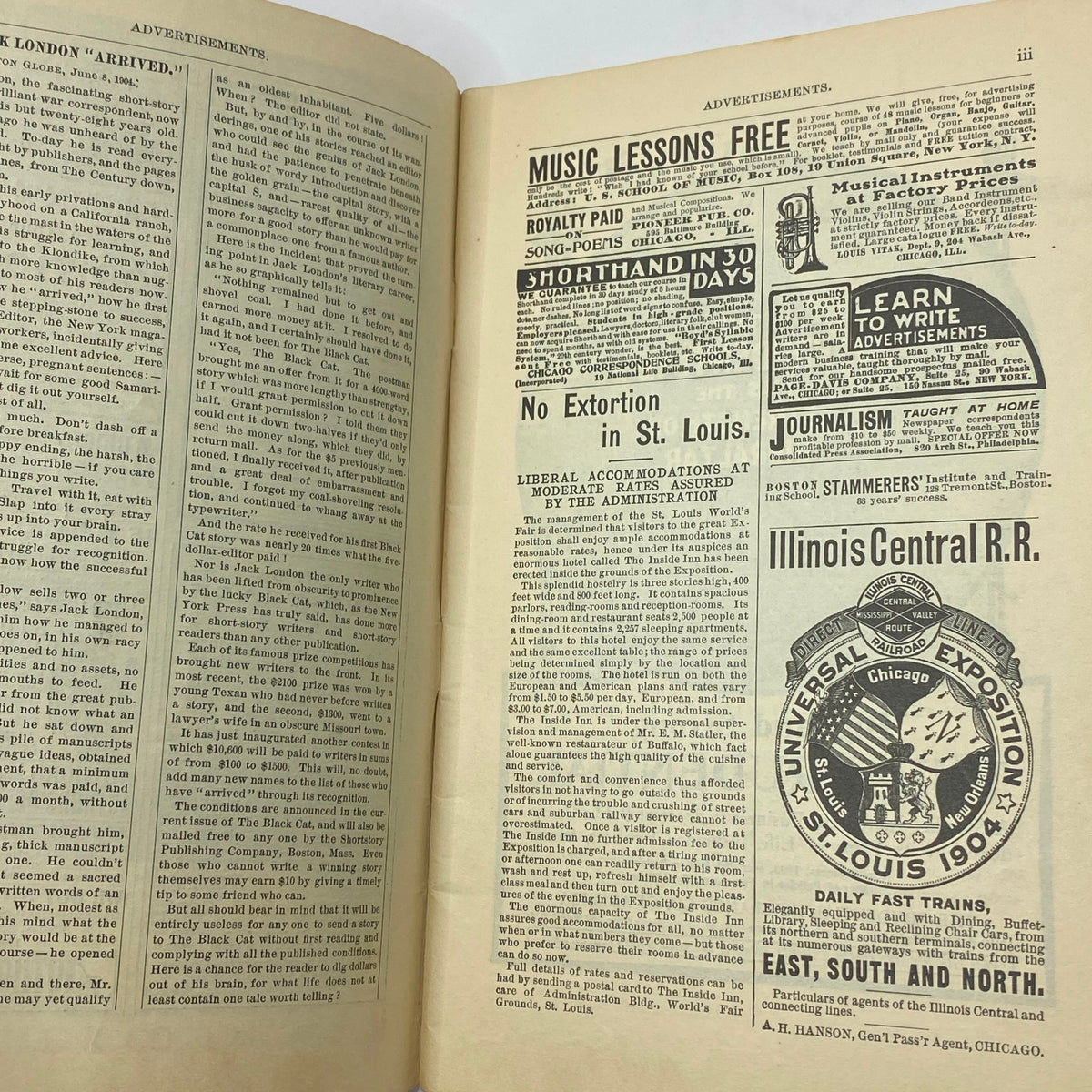 Another interior page of VTG The Black Cat Magazine July 1904 showcasing additional advertisements and articles.
