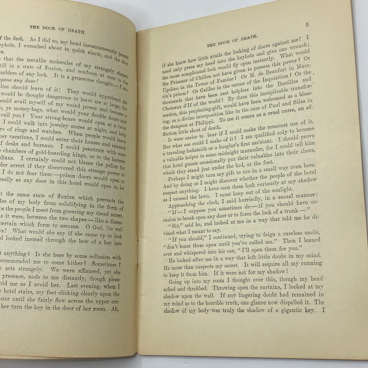 Continuation of 'The Door of Death' story from The Black Cat Magazine, October 1908, showcasing vintage typography and text layout.
