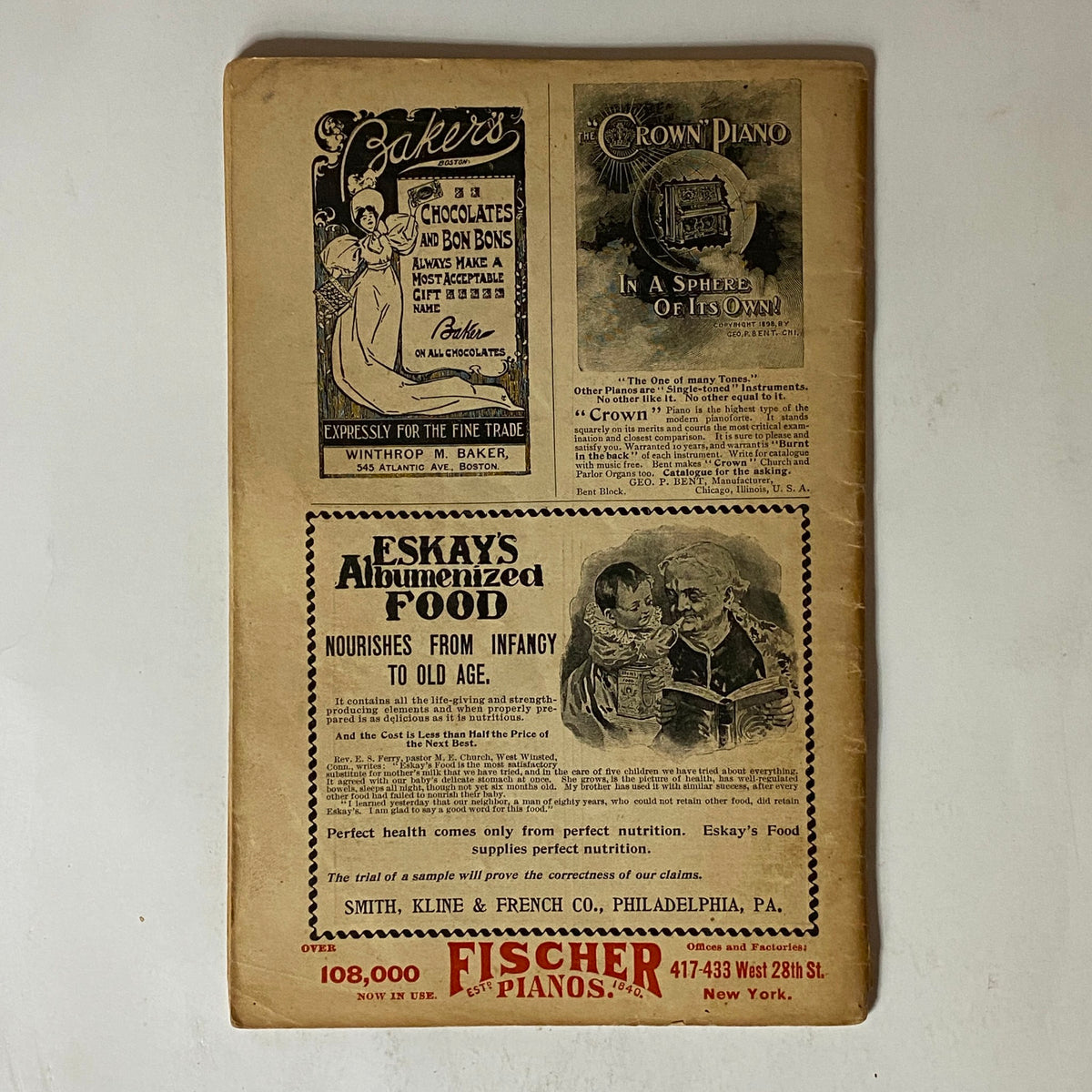 Back cover of The Black Cat Magazine July 1899 featuring vintage advertisements for Baker's Chocolates and Eskay's Albumenized Food, demonstrating late 19th-century American marketing.