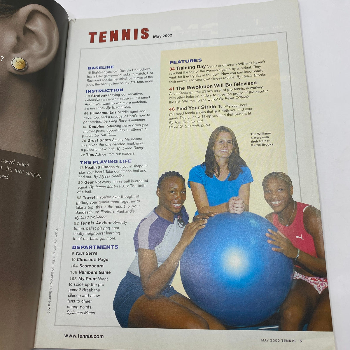 May 2002 issue of Tennis Magazine featuring Venus and Serena Williams on the cover, showcasing their athletic prowess and impact in the tennis world.