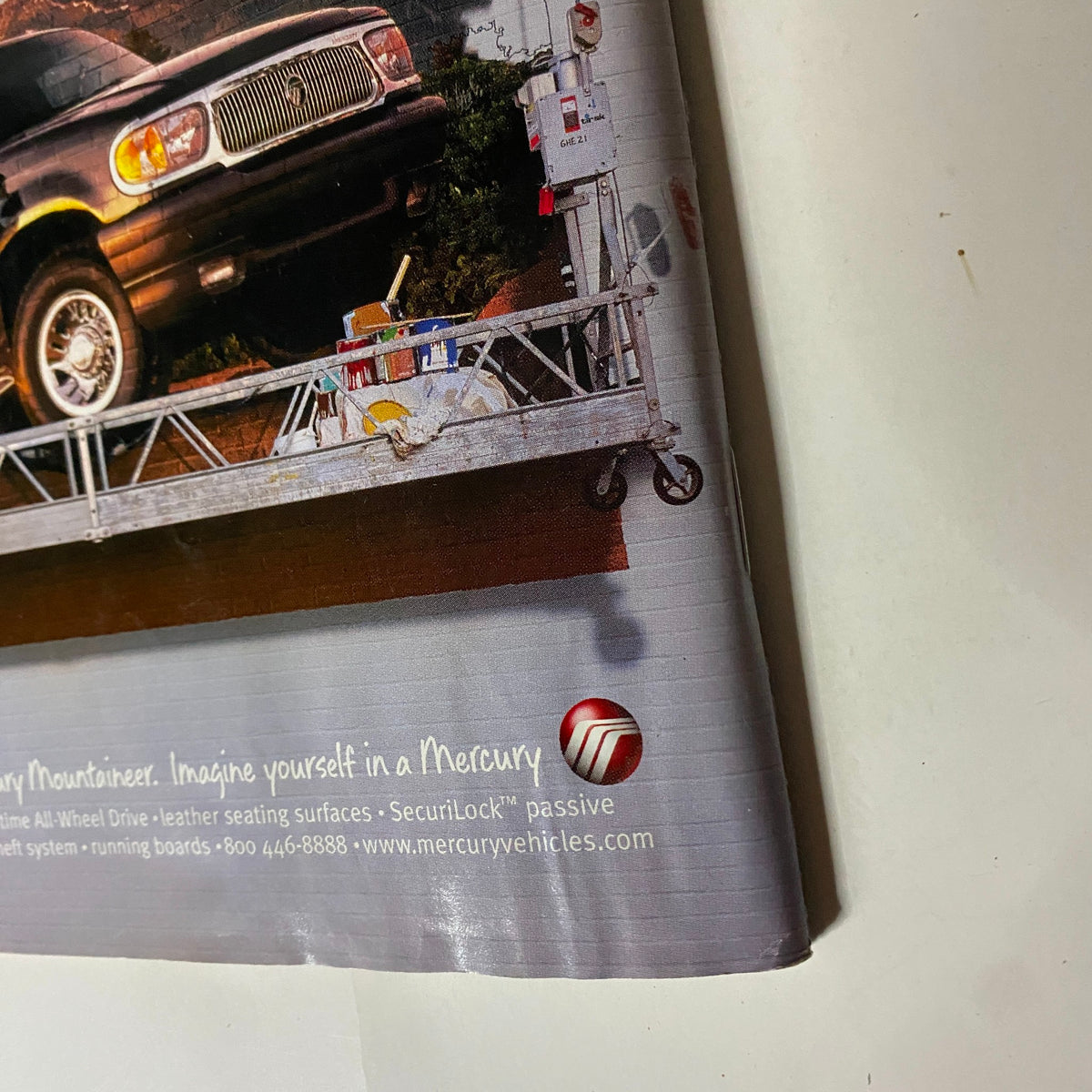 Close-up of the Mercury Mountaineer advertisement from Tennis Magazine June 1999, featuring details of the vehicle's features.