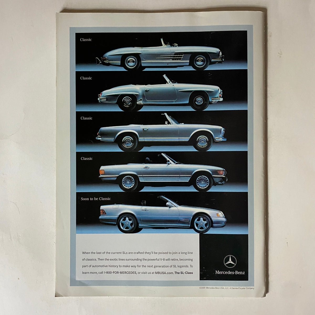 Advertisement page from Tennis Magazine showcasing classic Mercedes-Benz cars, illustrating a high-end lifestyle associated with tennis culture.