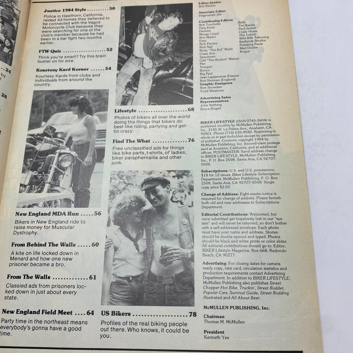 Biker Lifestyle Magazine January 1984 Cover featuring articles and images related to biker culture, showcasing the lifestyle and community of the early 80s.