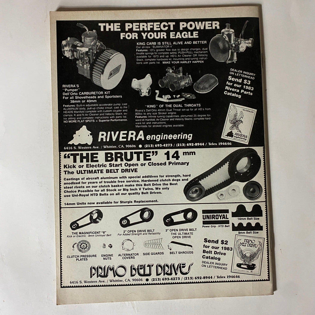 Biker Lifestyle Magazine January 1984 advertisement page for motorcycle parts and accessories, illustrating retro marketing styles from the 1980s.