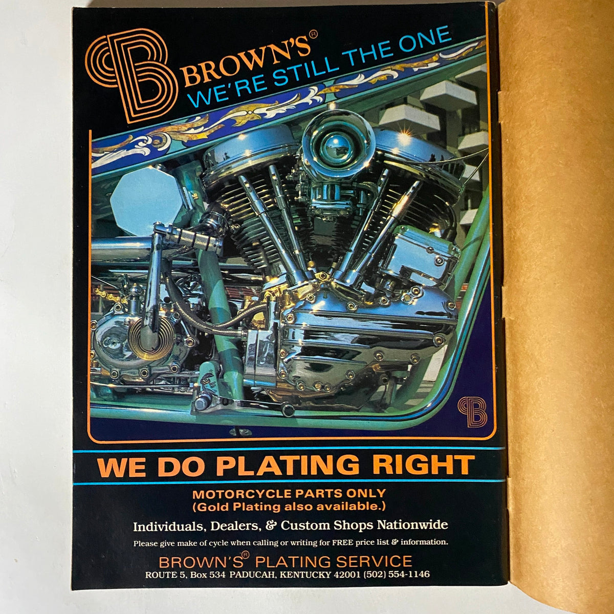 Advertisement page from the January 1983 Easyriders Magazine, promoting motorcycle plating services with a detailed image of engine parts.