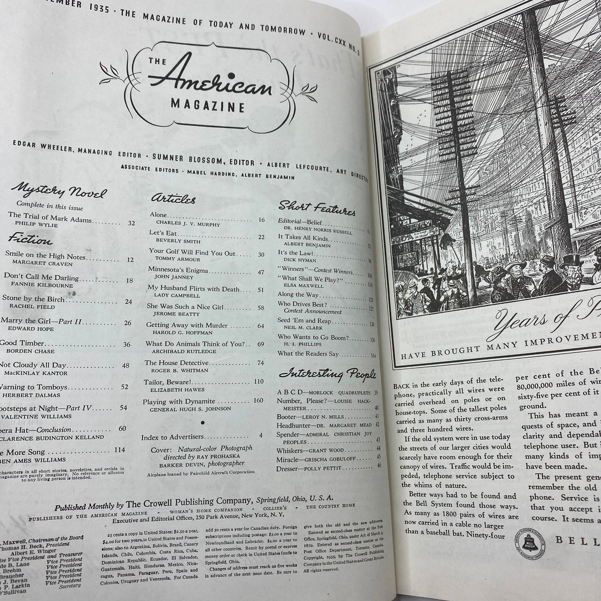 Interior pages of VTG The American Magazine September 1935 displaying the table of contents, including various articles and short features from the era.