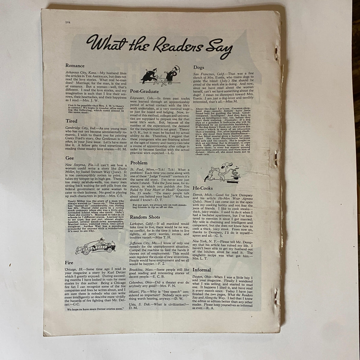 Page from VTG The American Magazine September 1935 titled 'What the Readers Say', featuring reader letters and illustrations, reflecting the magazine's engagement with its audience.