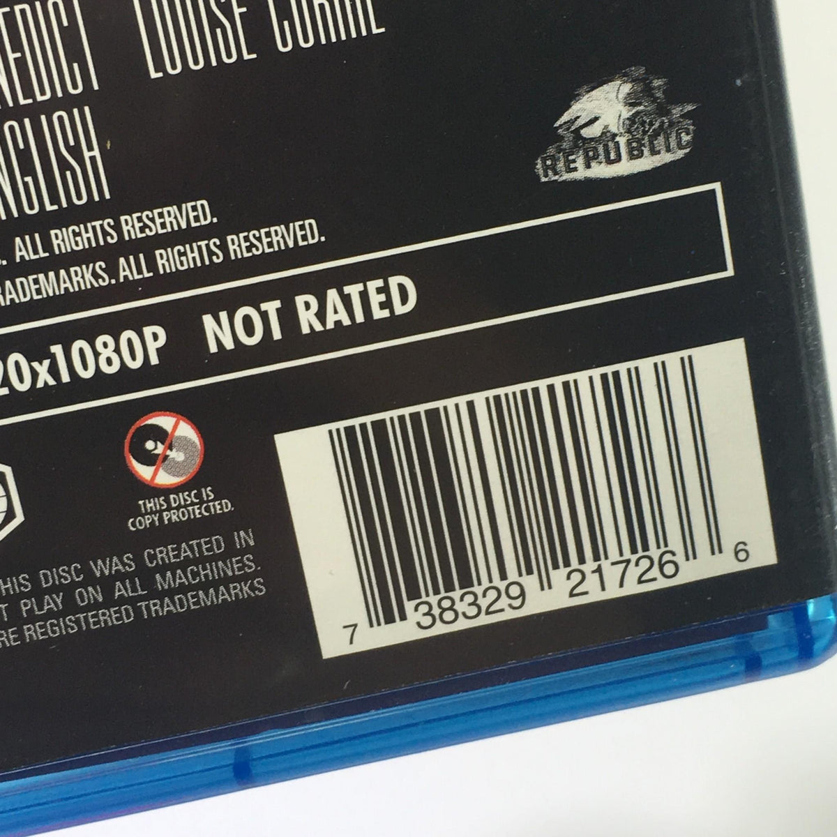 Close-up of the back of Adventures of Captain Marvel Blu-Ray Disc showing the barcode and copyright information.