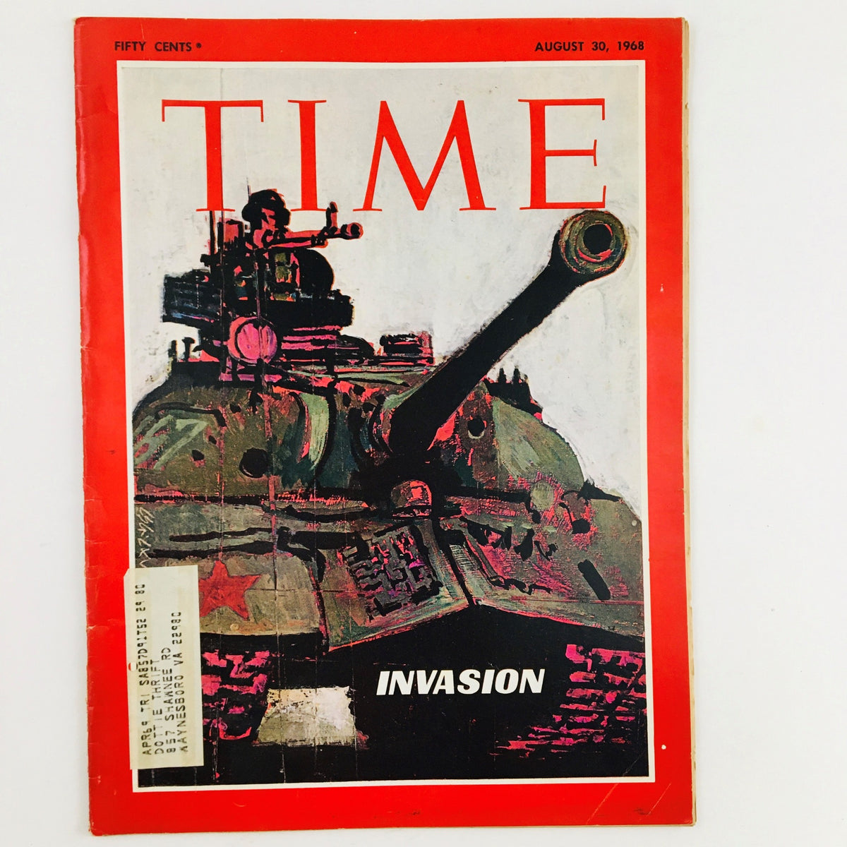 Cover of Time Magazine from August 30, 1968, Volume 92, Number 9, featuring a striking illustration of a tank, symbolizing the Russian invasion of Czechoslovakia, a pivotal historical event during the Cold War.