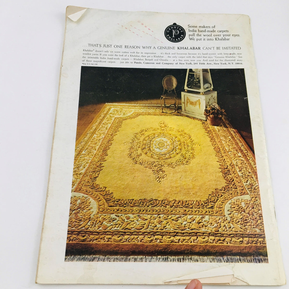 Back cover of The New Yorker Magazine January 17 1970 displaying an advertisement for Khalabar carpets, emphasizing their unique features and quality.