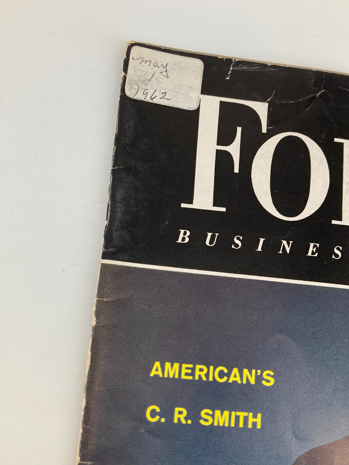 Top corner of the VTG Forbes Magazine May 1, 1962 showing the date and the title 'American's C.R. Smith'
