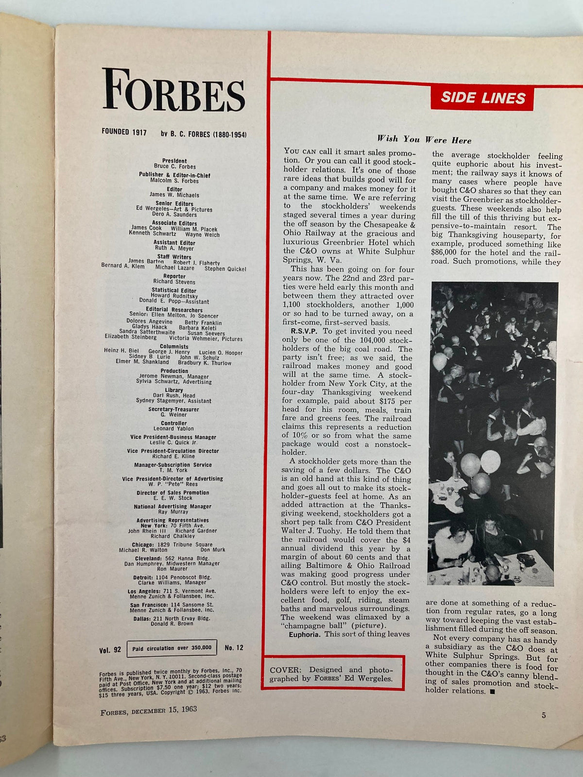 Inside page of VTG Forbes Magazine December 15, 1963 showcasing the table of contents, reflecting the publication's rich history in economic reporting.