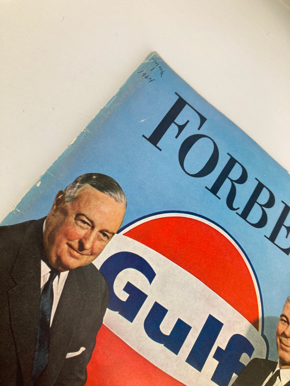 Close-up of the cover of VTG Forbes Magazine May 1 1964 featuring Chairman Whiteford with a visible publication date.