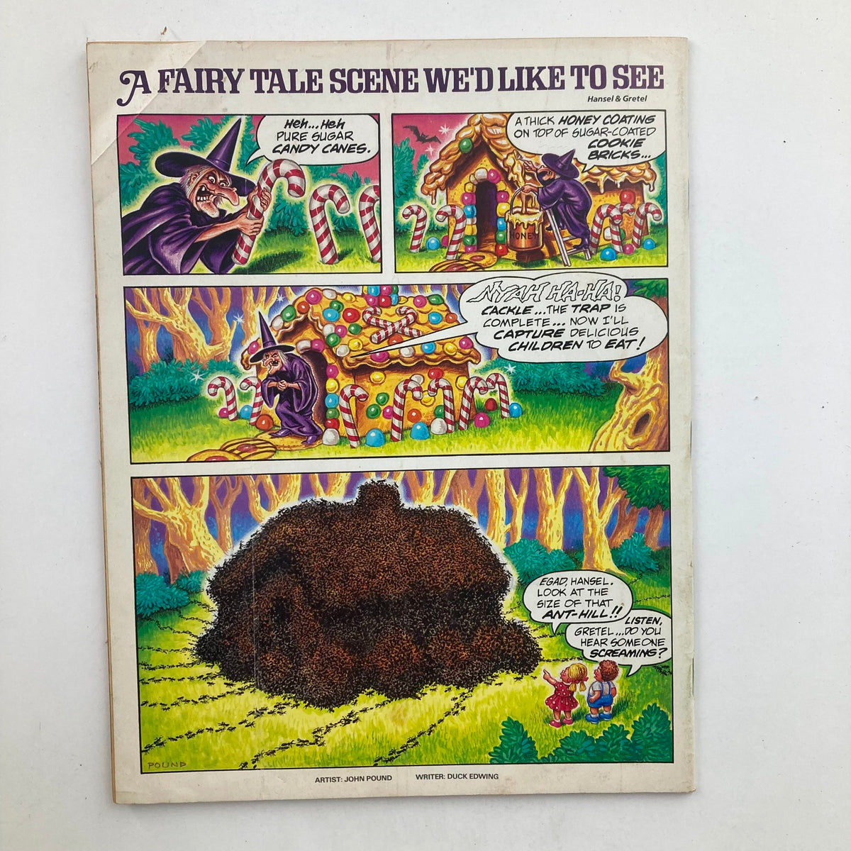 Comic strip page from Mad Magazine December 1991 No. 307, depicting a humorous take on the Hansel and Gretel fairy tale, with colorful artwork and funny dialogue.