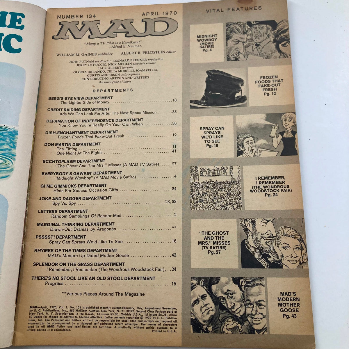 Mad Magazine April 1970 No. 134 Midnight Wowboy 4.0 VG Very Good No Label