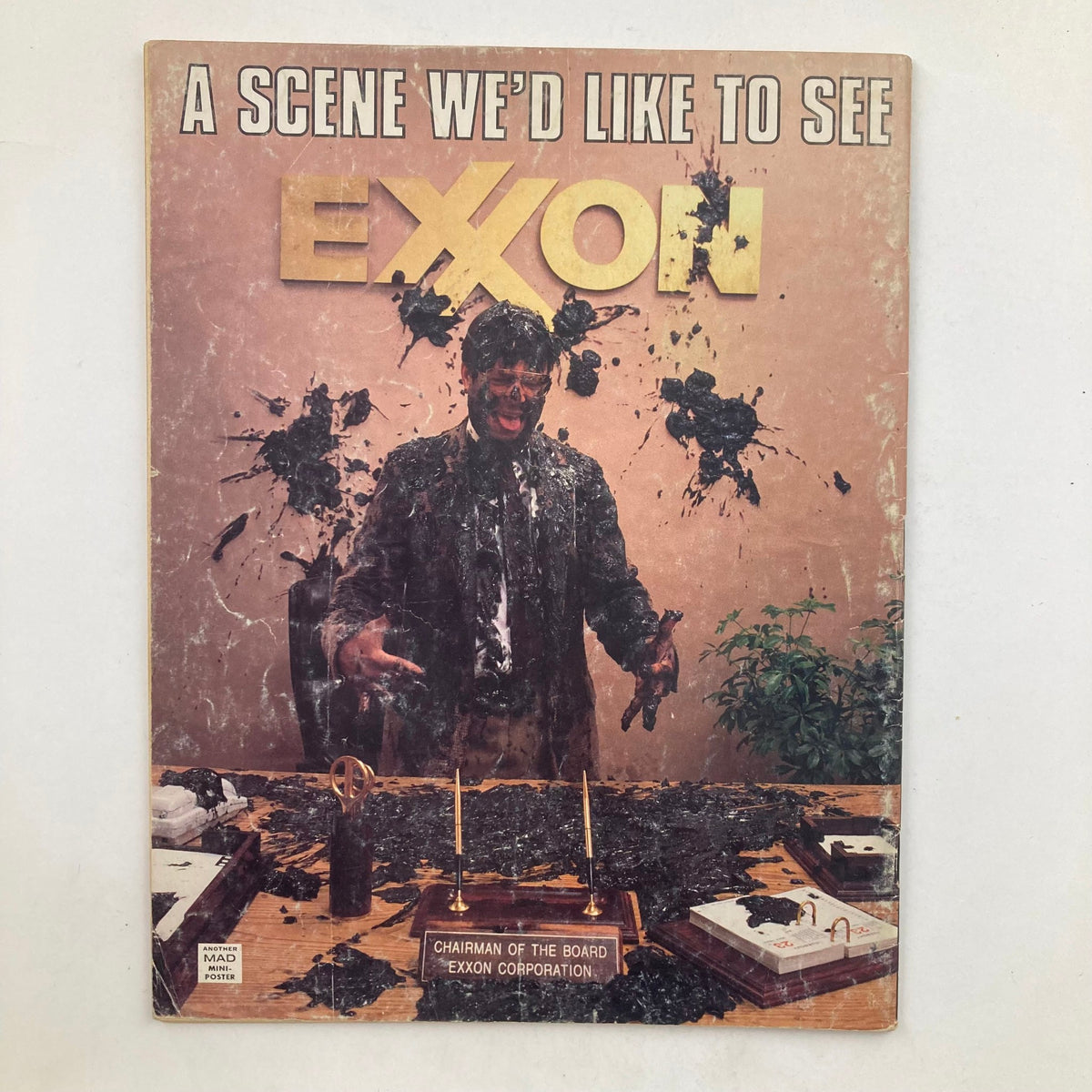 Cover of Mad Magazine October 1989 No. 290 featuring a satirical illustration related to Exxon. Depicts a man covered in black substance at an office desk with a sign reading 'Chairman of the Board, Exxon Corporation', humorously capturing the magazine's signature parody style.