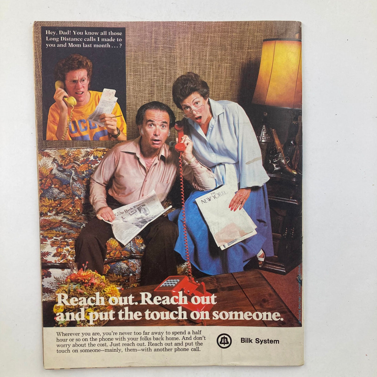 Mad Magazine January 1980 No. 212 - Our Version of Alien, featuring a colorful vintage advertisement with three individuals surprised on a living room set, highlighting the importance of making long-distance phone calls.