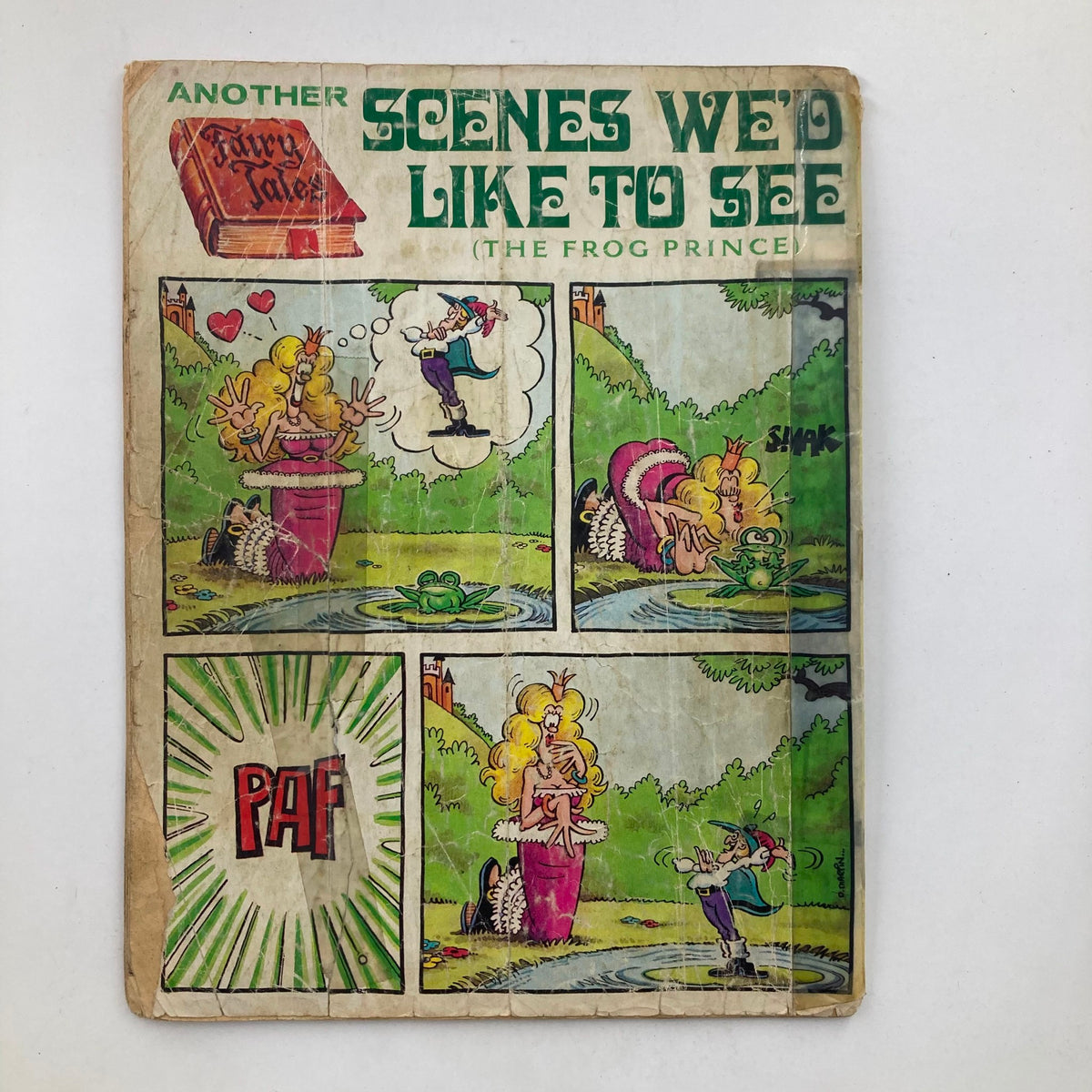 Back cover of a fairy tale comic titled 'Scenes We'd Like to See (The Frog Prince)' showing cartoon characters and vibrant illustrations.