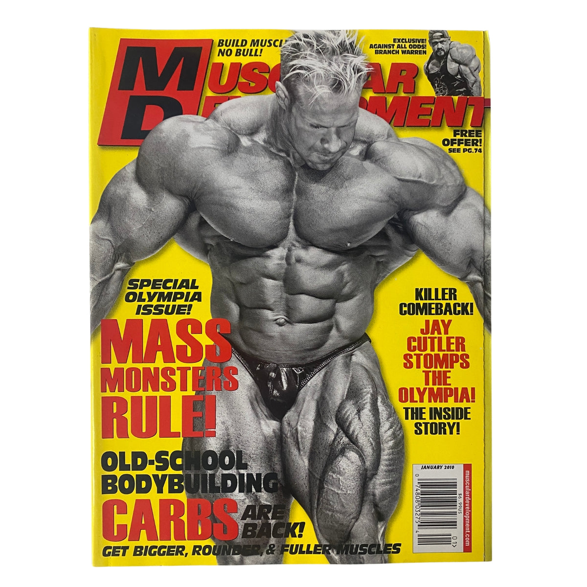 Cover of Muscular Development Magazine January 2010 (Vol. 47, No. 1) featuring bodybuilding icon Jay Cutler. The magazine highlights topics related to bodybuilding and fitness.