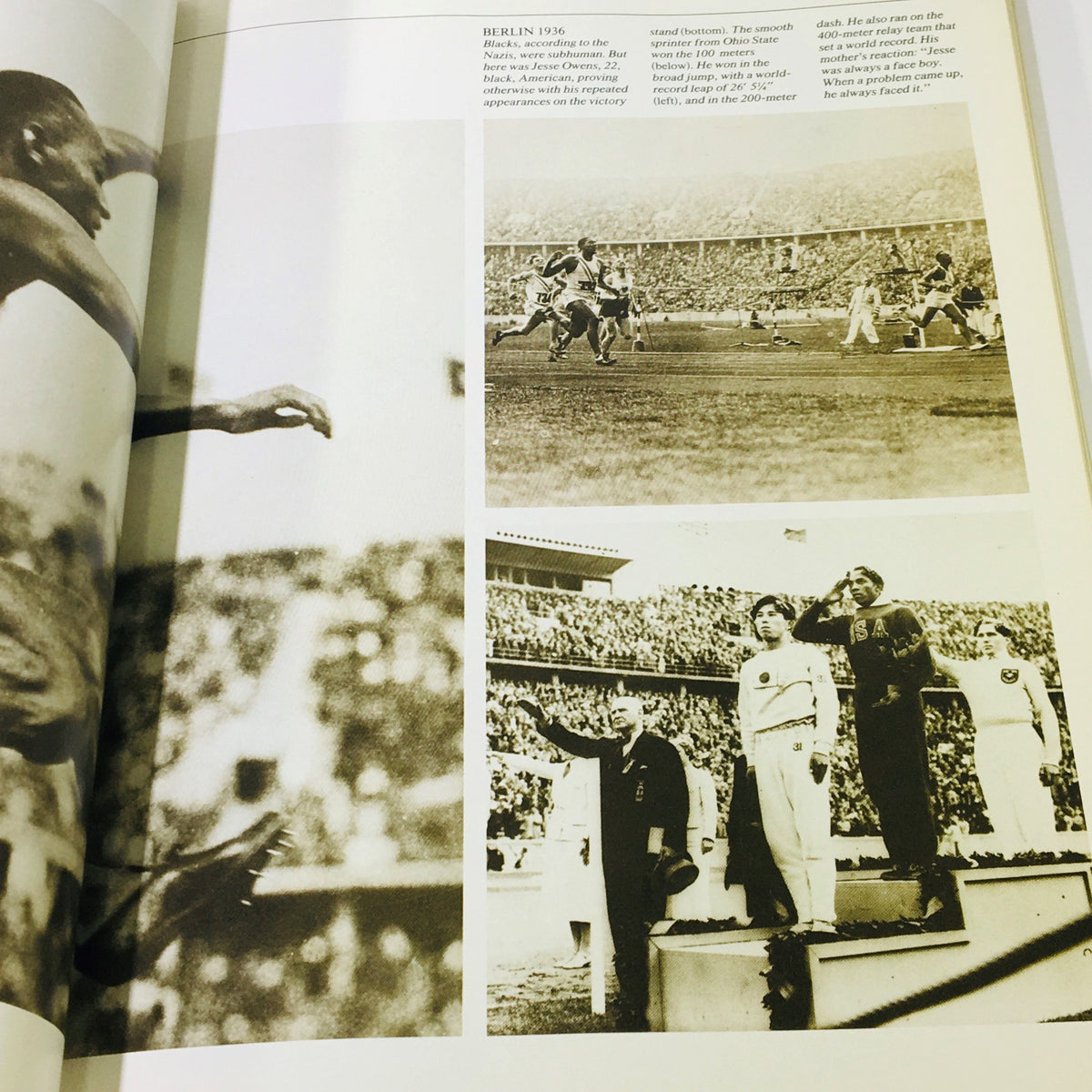 Interior pages of the Official Olympic Souvenir Program 1984 - Games of XXIIIrd Olympiad Los Angeles, featuring historic black and white images from past Olympic events.