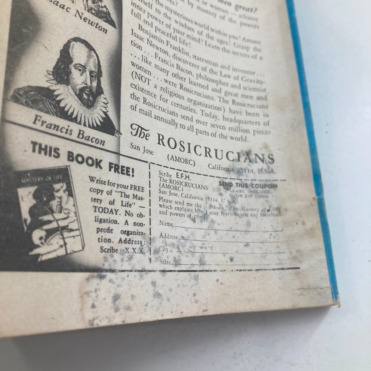 Interior page from the March 1967 issue of Fantastic Science Fiction Magazine featuring advertisements and illustrations related to the Rosicrucians.