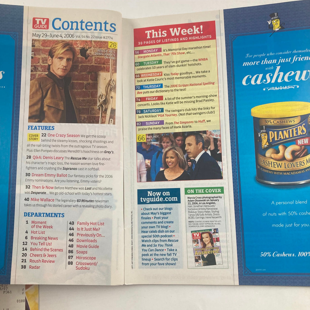 Inside contents page of TV Guide Magazine May 29, 2006 issue #2774 detailing listings and highlights for the week.