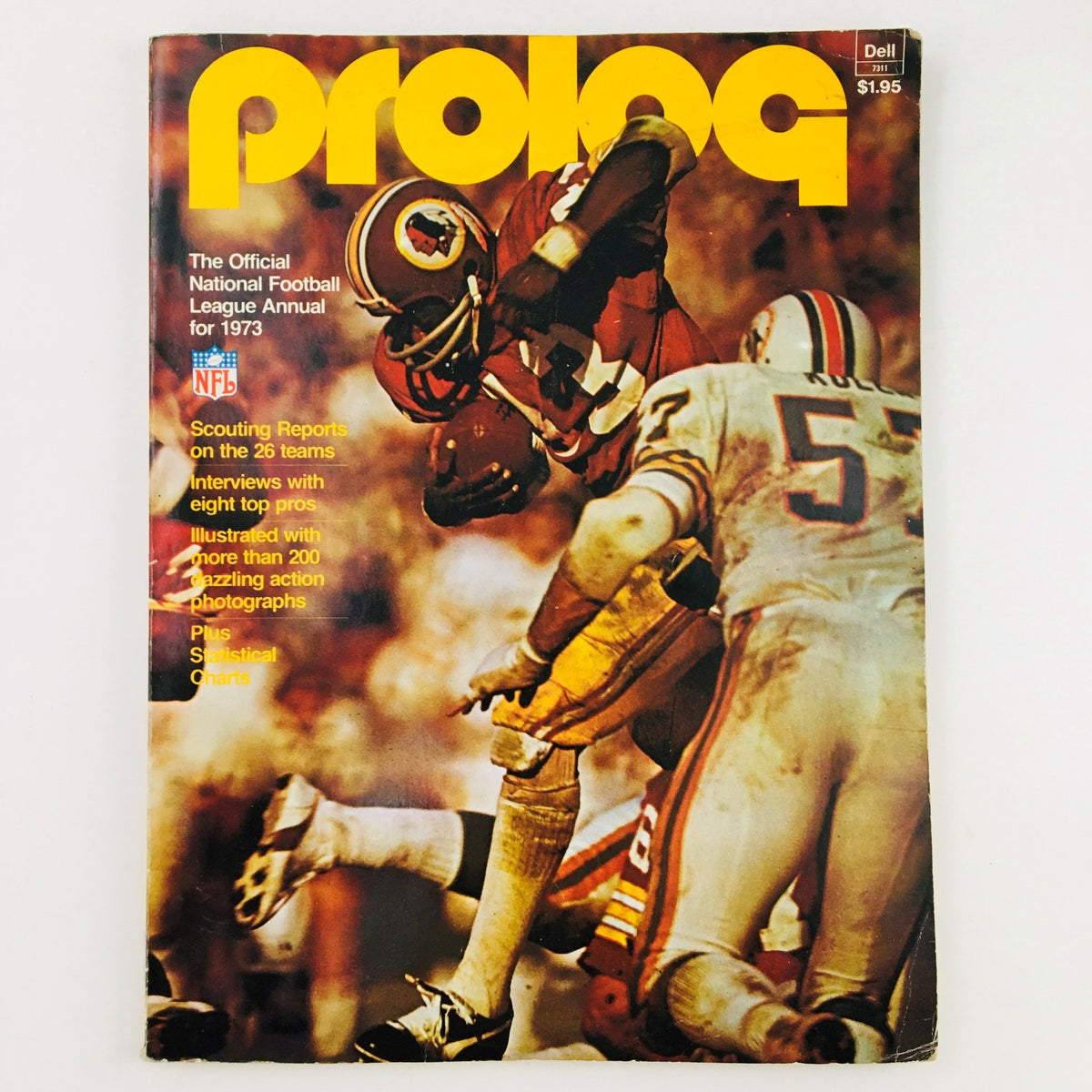 ProLog Official NFL Annual 1973 Magazine cover featuring dynamic action shot of a football player in uniform, showcasing the title design and highlighting its collectible nature for NFL fans.
