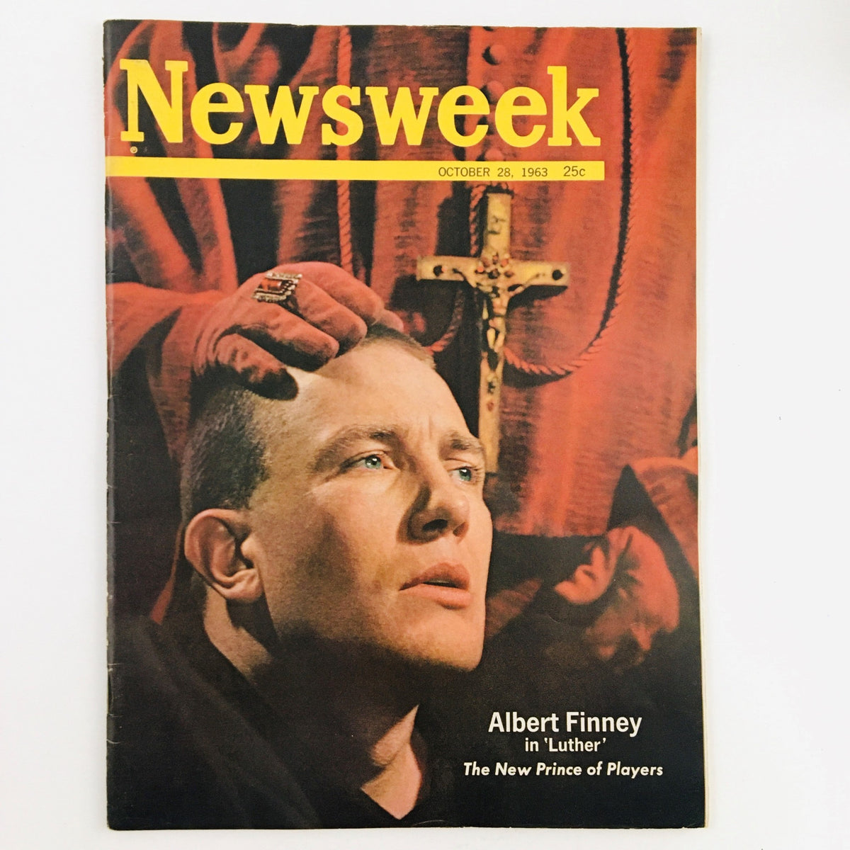 Newsweek Magazine from October 28, 1963 featuring Albert Finney in 'Luther'. The cover showcases Finney's portrait with a dramatic expression, highlighting his role in the film. This vintage magazine serves as a collector's item for classic cinema enthusiasts.