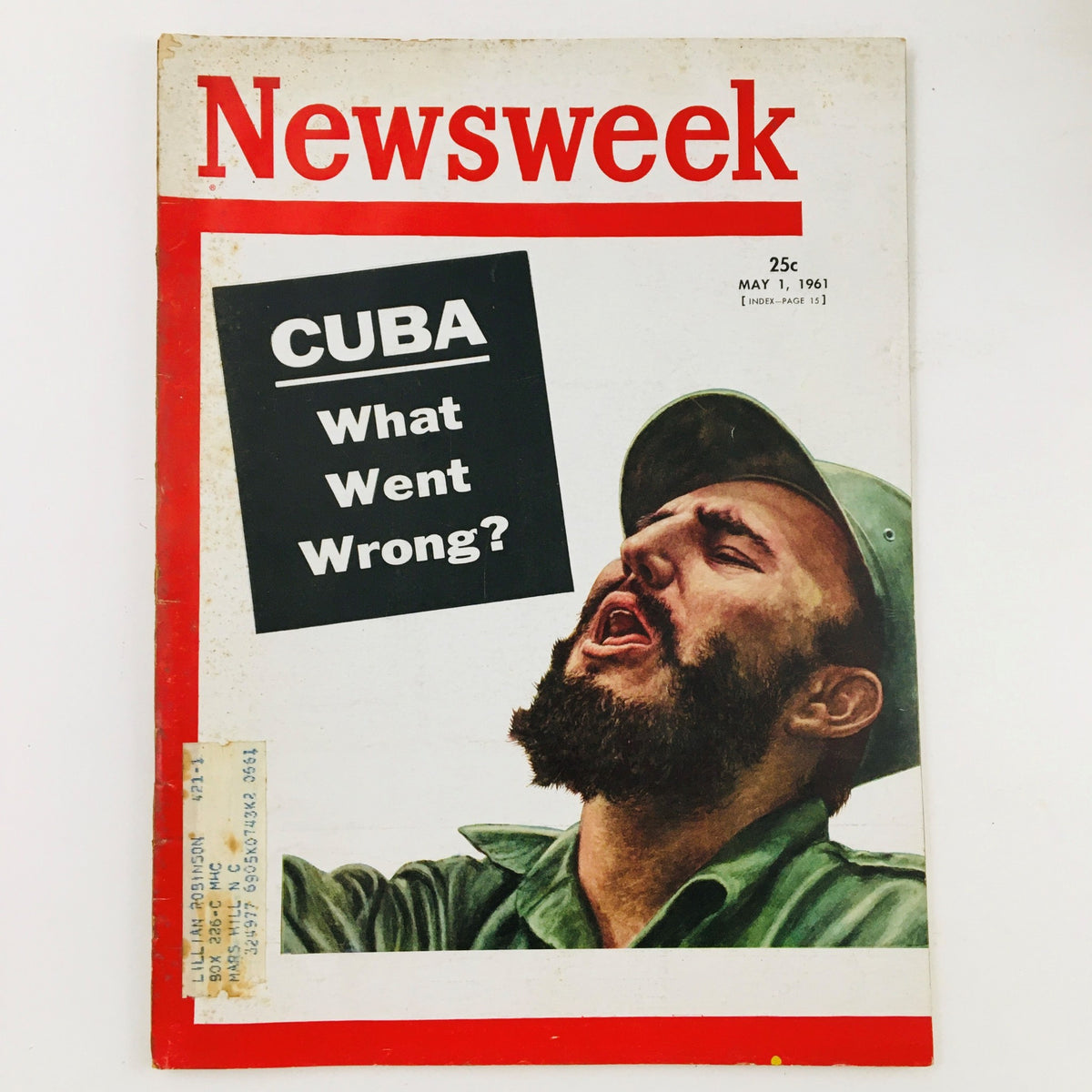 Cover of Newsweek Magazine dated May 1, 1961, featuring Fidel Castro with the headline 'Cuba: What Went Wrong?'. The magazine showcases vintage political imagery from the early 1960s.