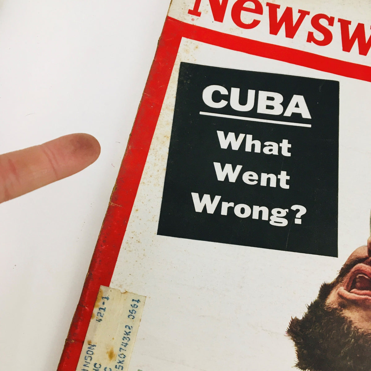 Close-up view of the cover of Newsweek Magazine May 1, 1961, highlighting the text 'Cuba: What Went Wrong?' alongside a notable image of Fidel Castro.