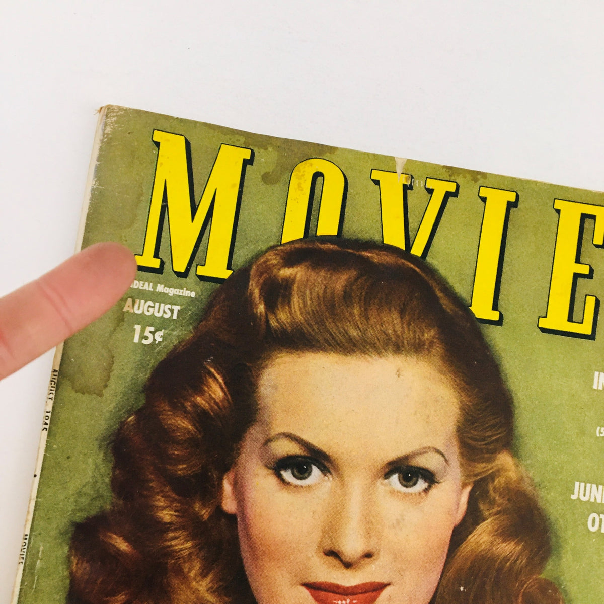 Cover of Vintage Movies Magazine August 1945 featuring Maureen O'Hara, showcasing mid-century film aesthetics.